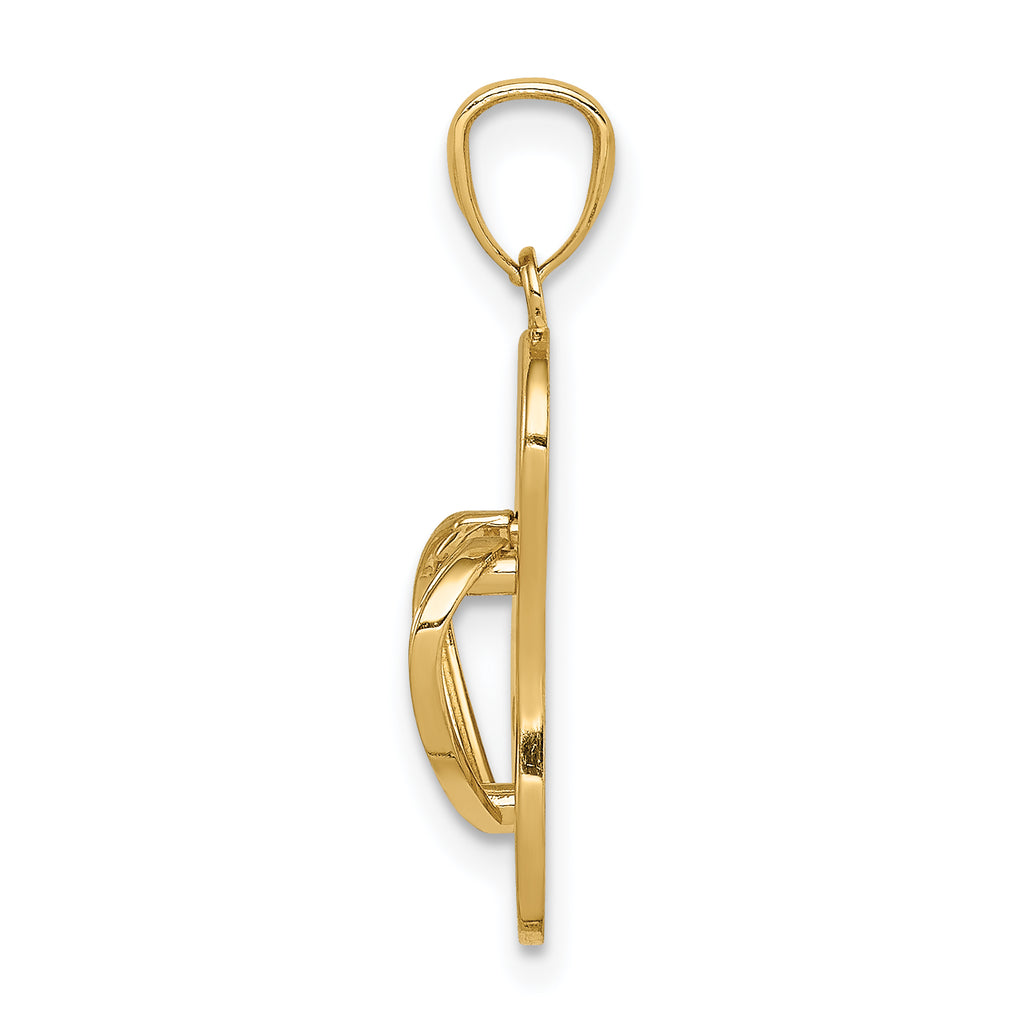 14K Gold 3D Flip Flop Pendant with Solid Cast Design