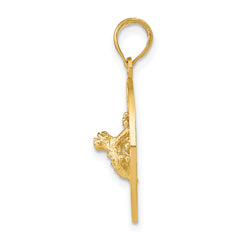 14K Gold Puerto Rico with Frog Pendant  Polished, Solid, Themed Design