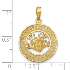 14K Gold Puerto Rico with Frog Pendant  Polished, Solid, Themed Design