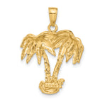 14K Gold Double Palm Trees Pendant Solid, Elegant Cast Design