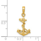 14k Gold 3D Anchor with Rope Pendant for Men  Solid Cast Design