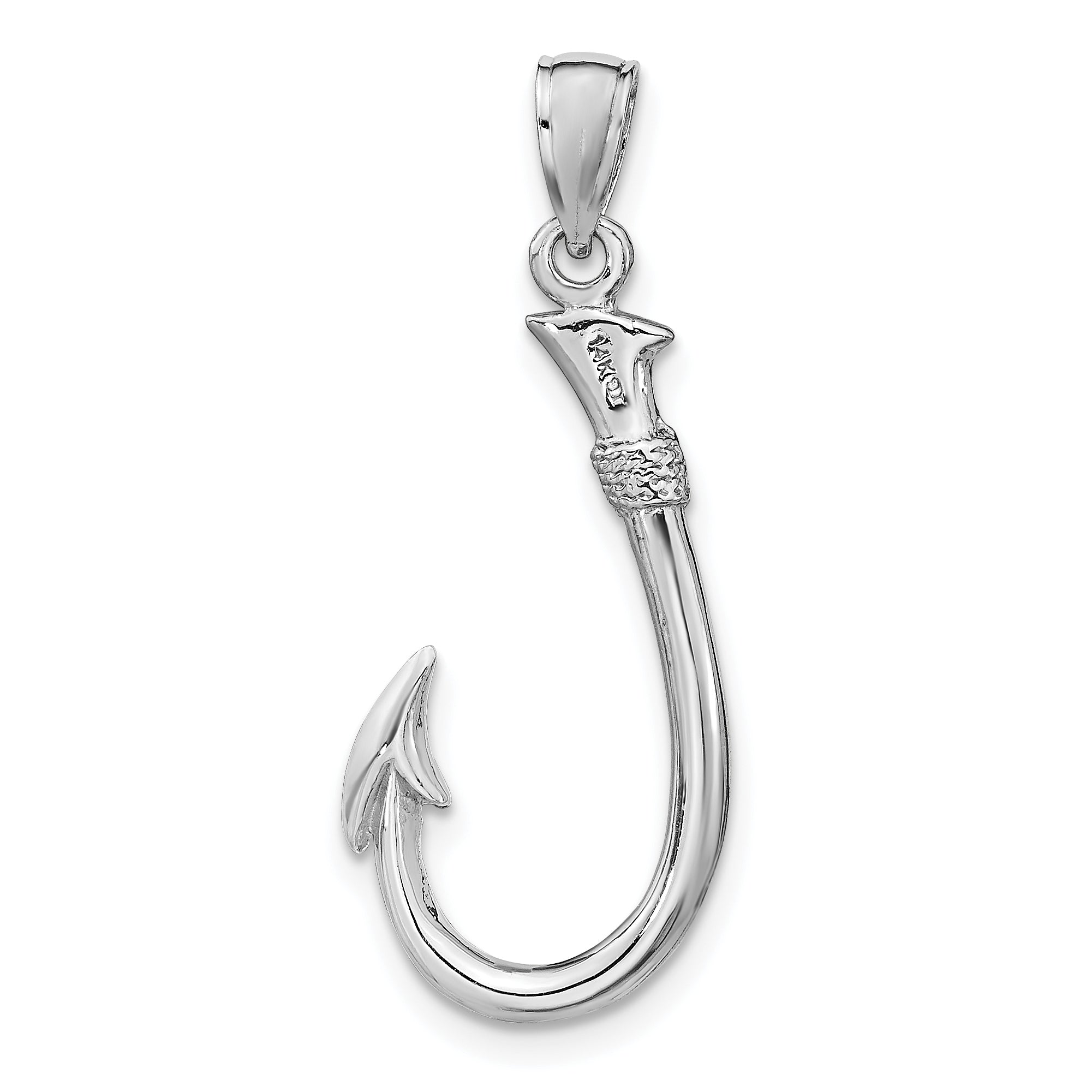 14K White Gold 3-D Fish Hook Charm