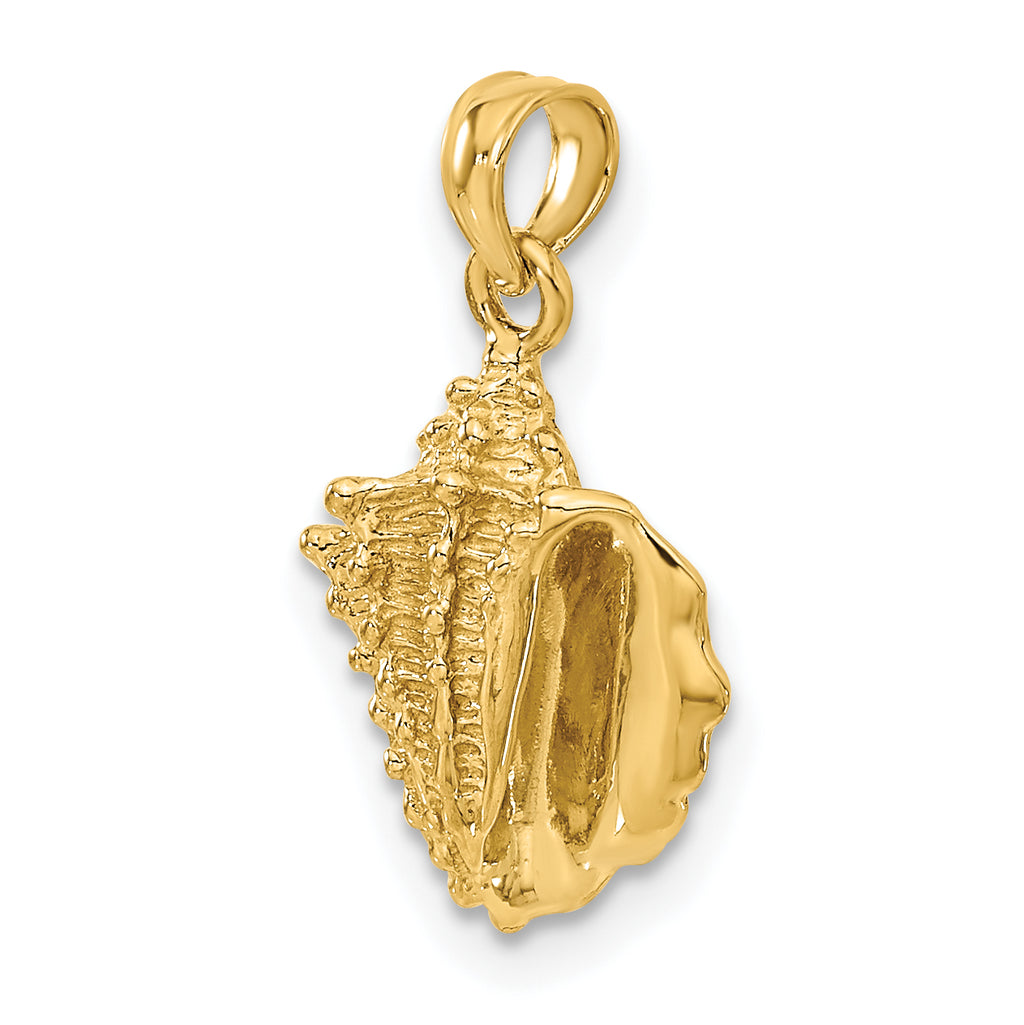 14K Gold Polished Conch Shell Pendant for Men  Solid, Casted Design