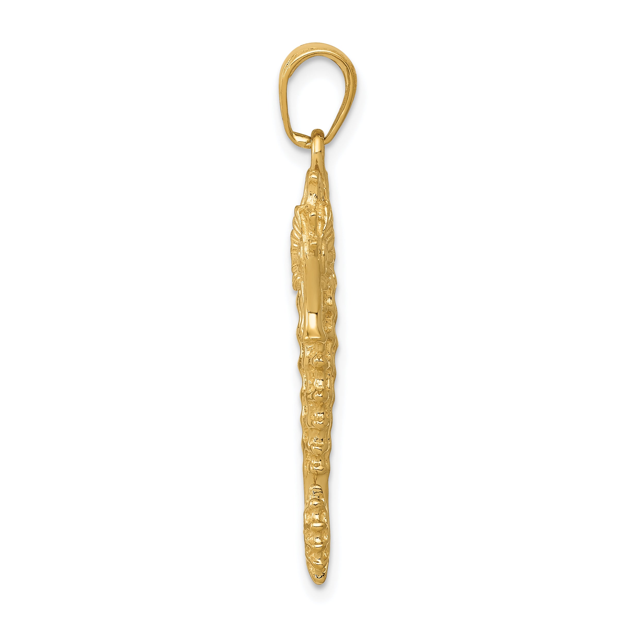 14K Gold 3D Seahorse Pendant for Men  Polished & Textured Elegance