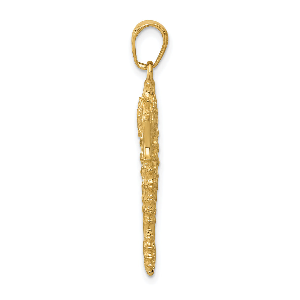 14K Gold 3D Seahorse Pendant for Men  Polished & Textured Elegance