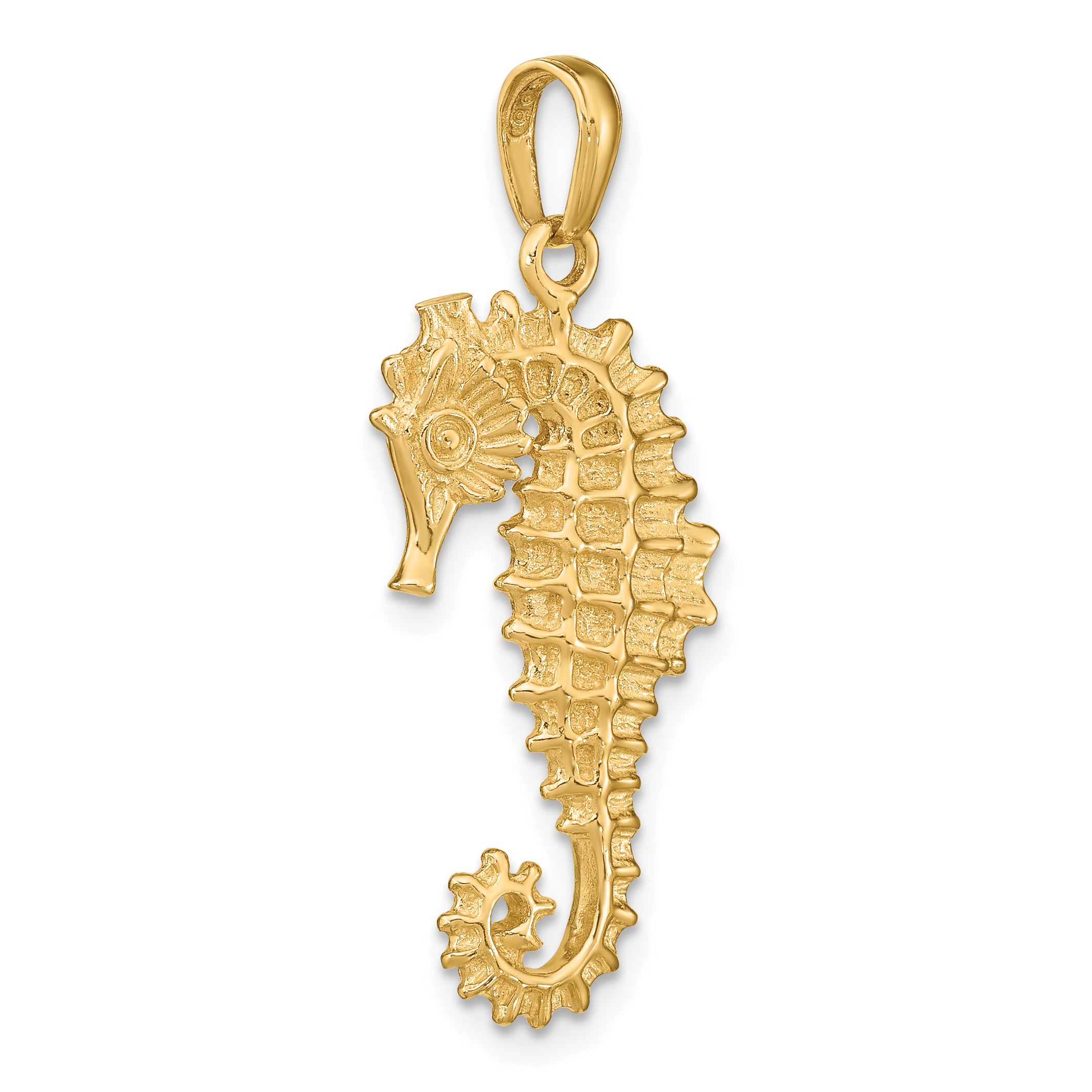 14K Gold 3D Seahorse Pendant for Men  Polished & Textured Elegance