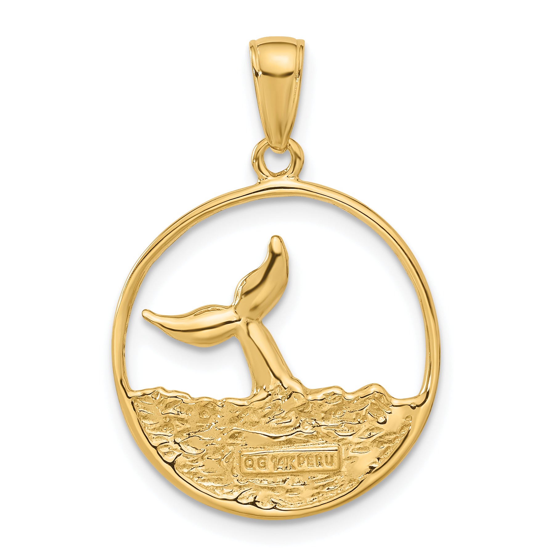 14K Gold Whale Tail Pendant with Waves Design Solid, Casted, Men’s