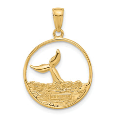14K Gold Whale Tail Pendant with Waves Design Solid, Casted, Men’s