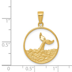 14K Gold Whale Tail Pendant with Waves Design Solid, Casted, Men’s