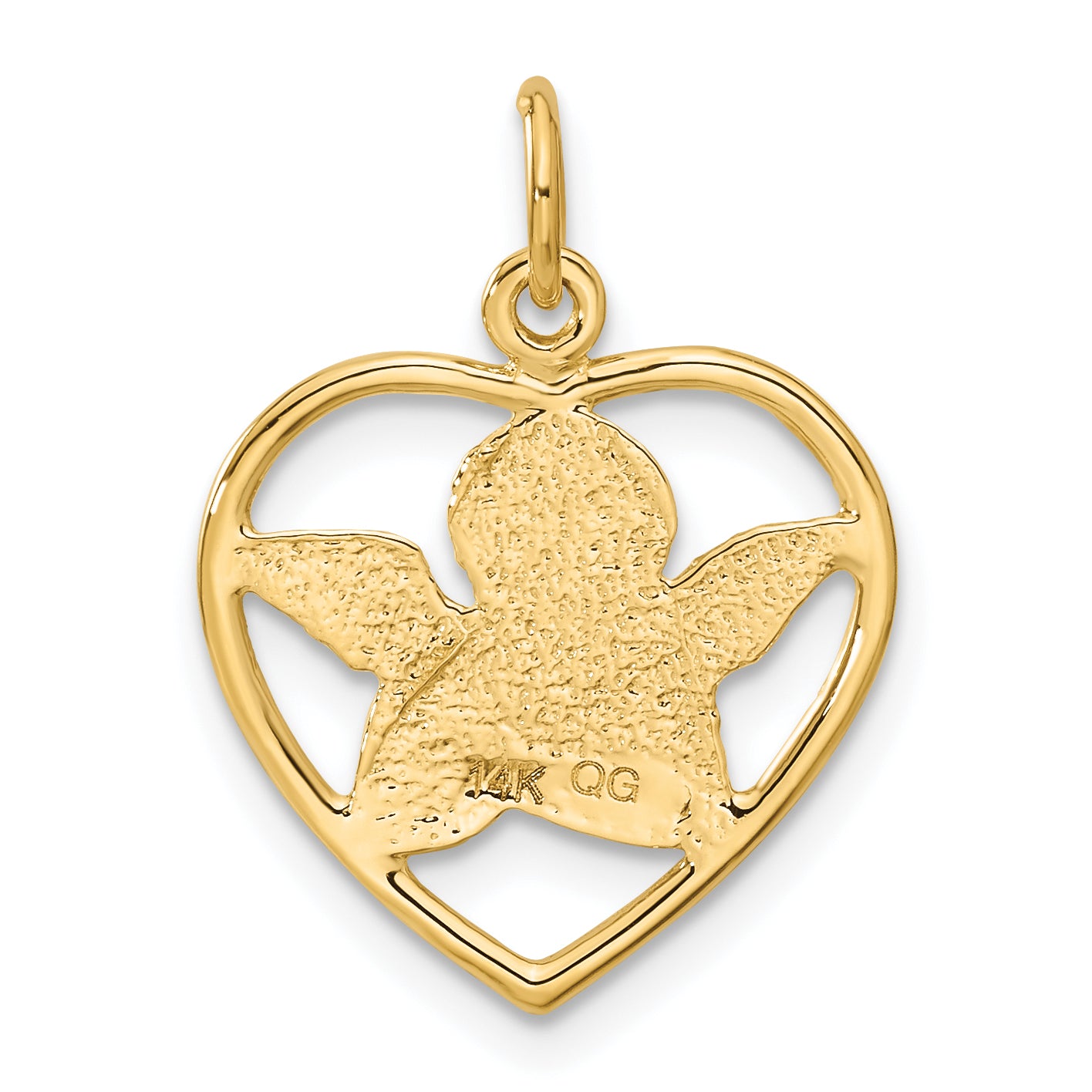 14K Gold Angel in Heart Charm Pendant Elegant Themed Design 24mm