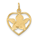 14K Gold Angel in Heart Charm Pendant Elegant Themed Design 24mm