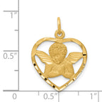 14K Gold Angel in Heart Charm Pendant Elegant Themed Design 24mm