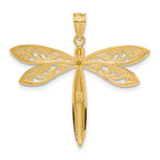 14K Gold Dragonfly Pendant with Rhodium Accents Polished Textured Finish