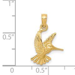 14K Gold Hummingbird Pendant with Polished Finish and Textured Design