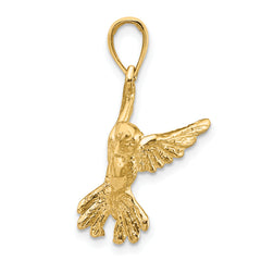 14K Gold Hummingbird Pendant with Polished Finish and Textured Detail