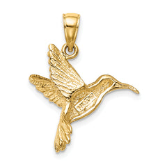 14K Gold Hummingbird Pendant with Polished Finish and Textured Detail