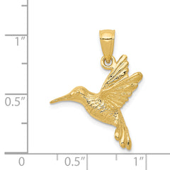 14K Gold Hummingbird Pendant with Polished Finish and Textured Detail