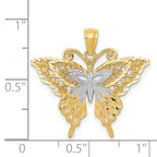 14K Gold Fancy Butterfly Pendant with Rhodium Accents and Polished Finish