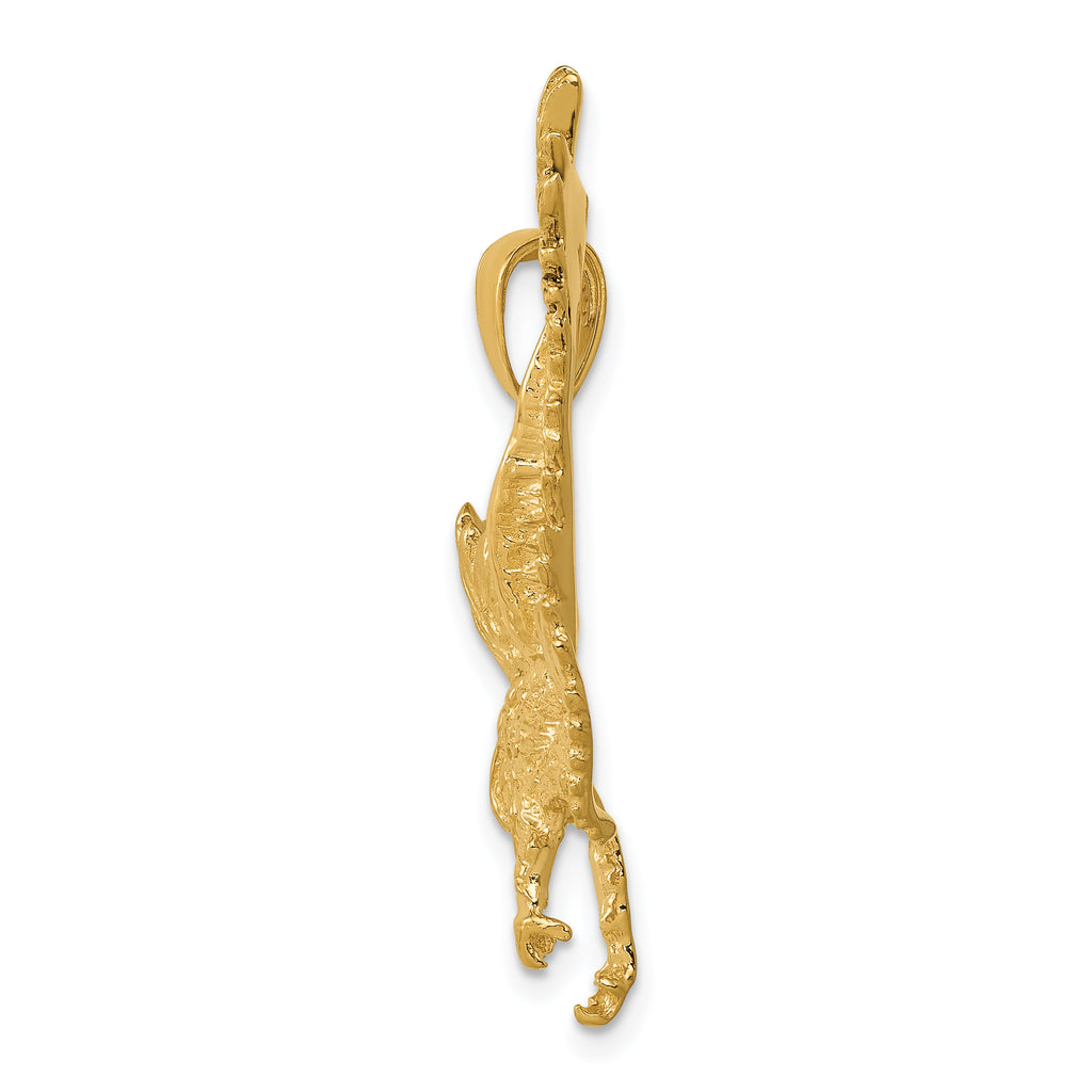 14K Gold Textured Eagle Pendant for Men Polished Finish, Solid Design