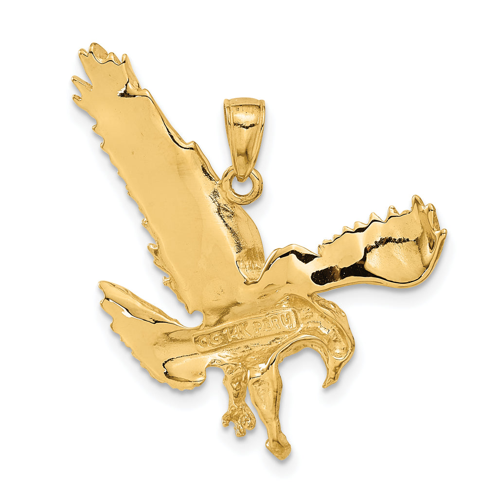 14K Gold Textured Eagle Pendant for Men Polished Finish, Solid Design
