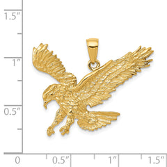 14K Gold Textured Eagle Pendant for Men Polished Finish, Solid Design