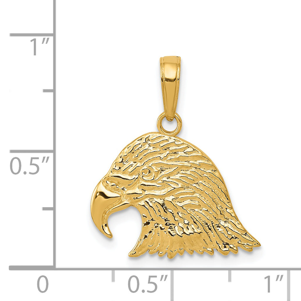 14K Gold Eagle Head Pendant for Men Polished, Solid, Textured Finish