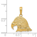 14K Gold Eagle Head Pendant for Men Polished, Solid, Textured Finish