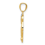 14K Gold Owl Pendant with Rhodium Accents Diamond-Cut Polished Finish