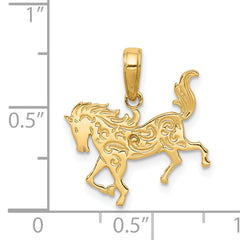 14K Gold Polished Horse Pendant for Men  Textured Solid Design