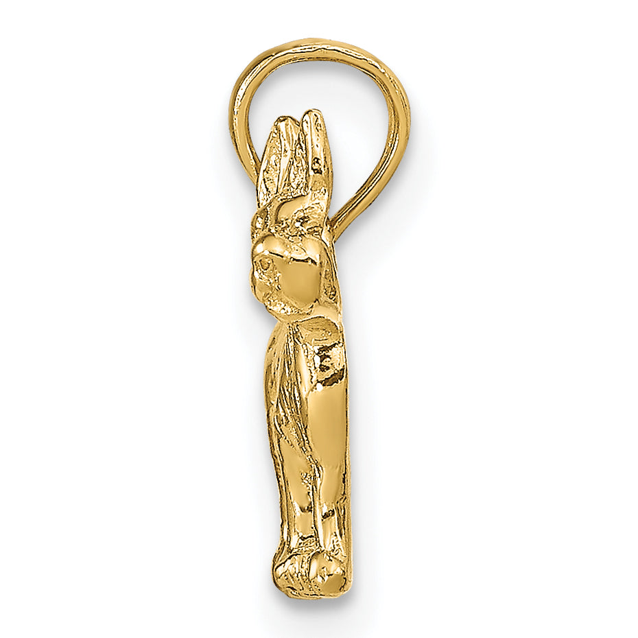 14K Gold Terrier Dog Pendant with Polished Finish and Textured Design