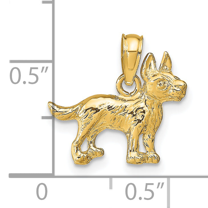 14K Gold Terrier Dog Pendant with Polished Finish and Textured Design