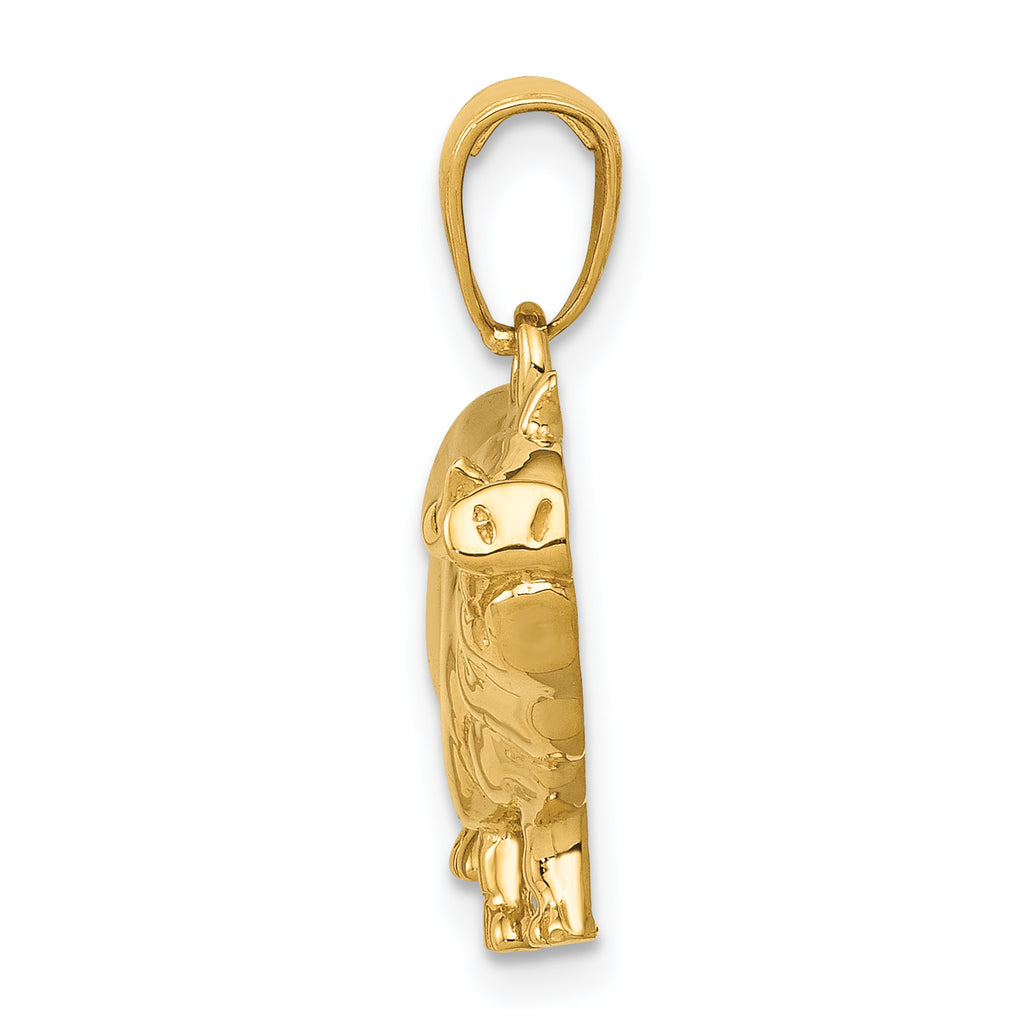 14K Gold Pot Belly Pig Pendant for Men Polished, Solid, Casted
