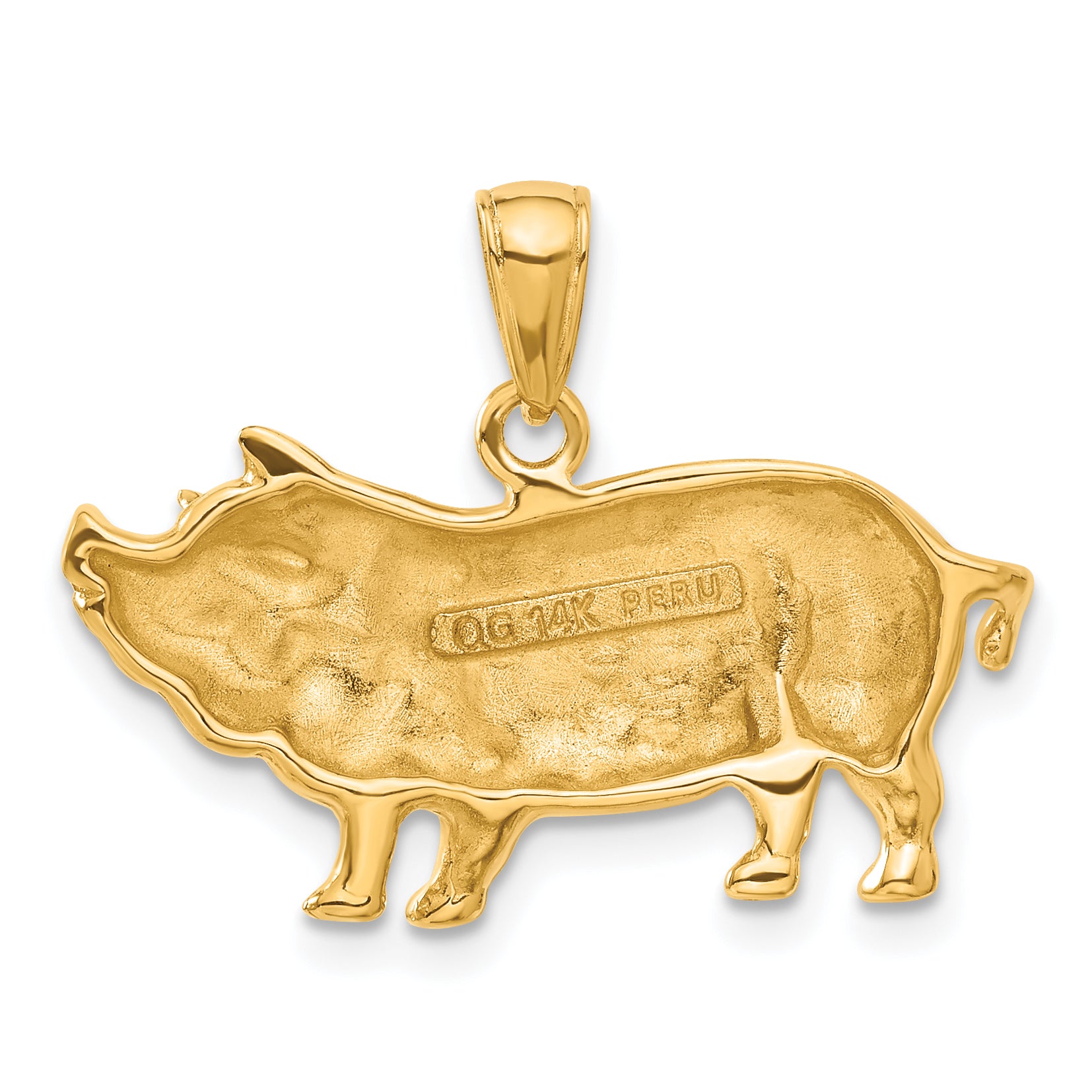 14K Gold Pot Belly Pig Pendant for Men Polished, Solid, Casted