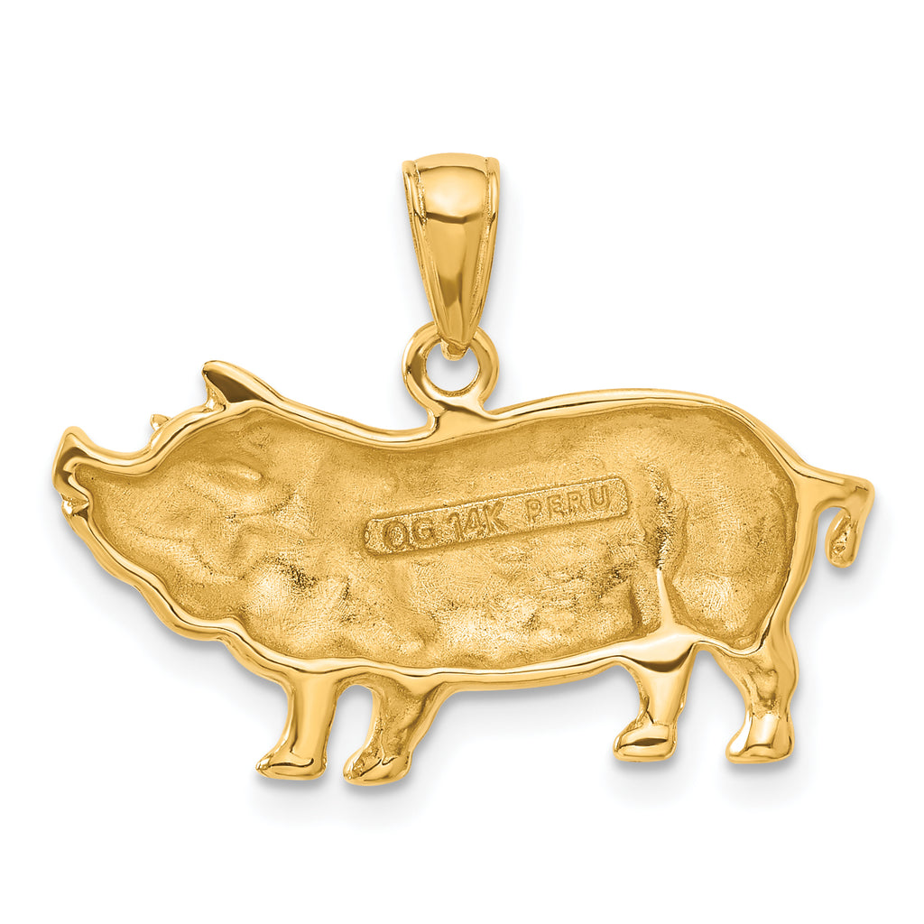 14K Gold Pot Belly Pig Pendant for Men Polished, Solid, Casted