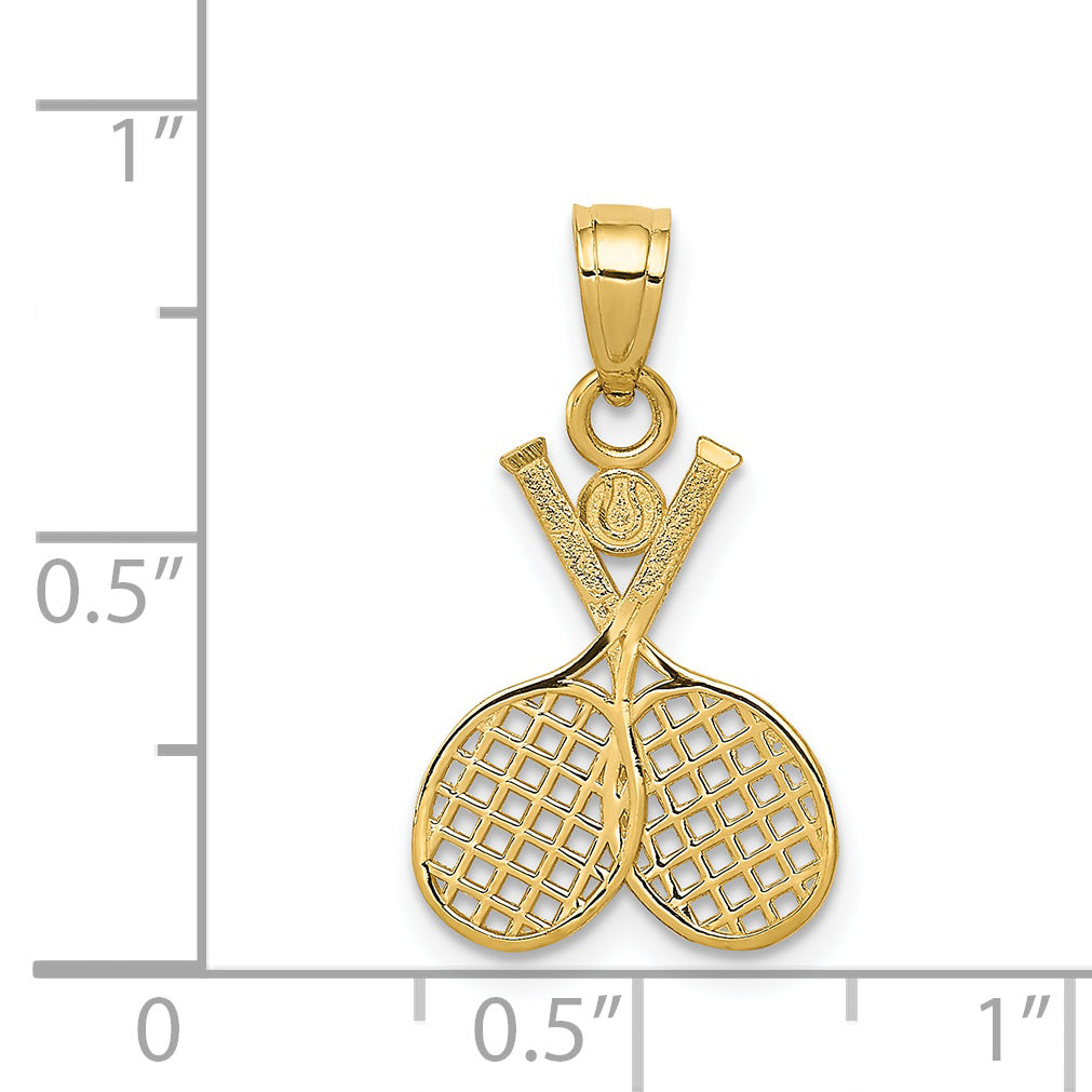 14K Gold Double Tennis Racquet Charm with Polished Finish  Sporty MenÃÂ¢Ã¢âÂ¬Ã¢âÂ¢s Pendant