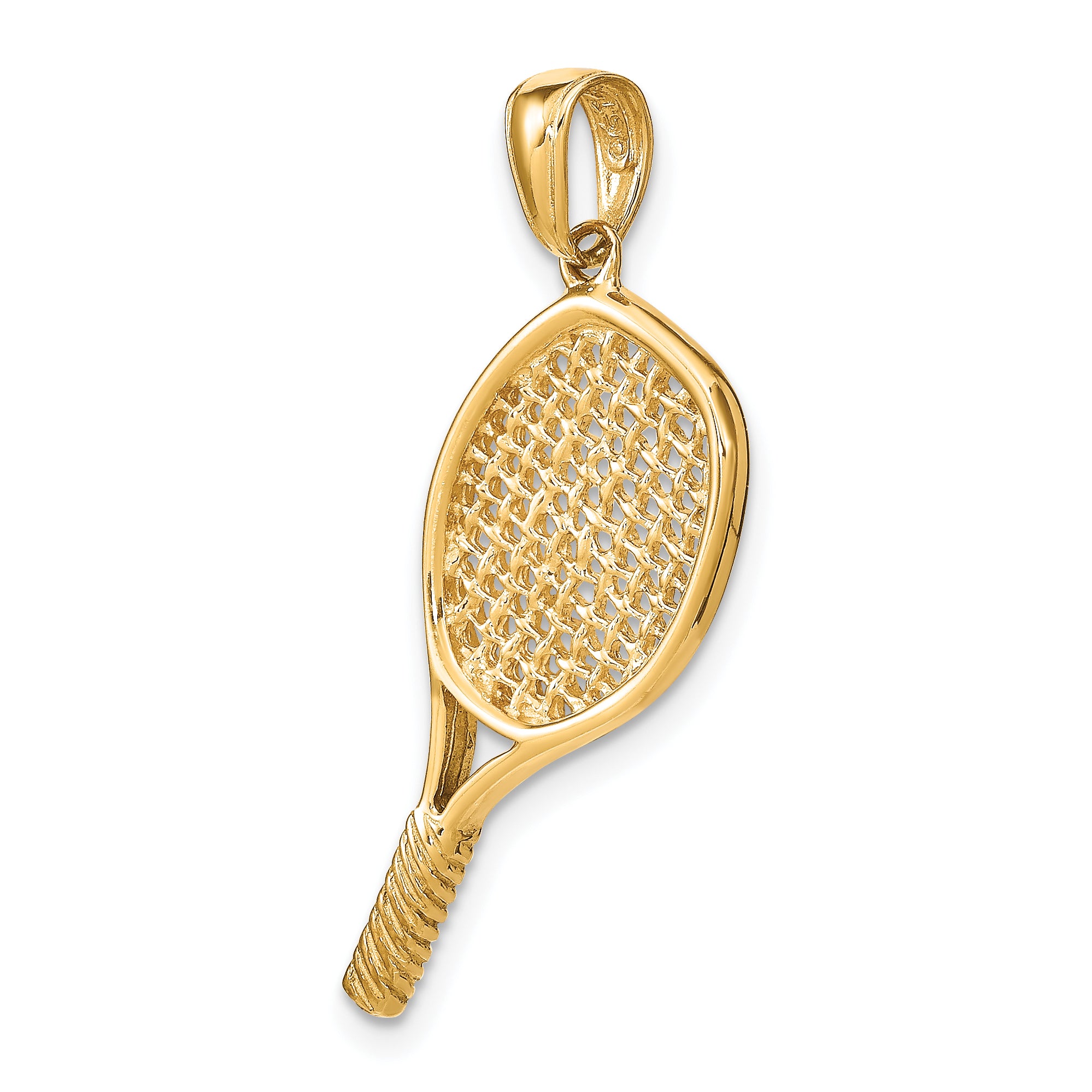 14K Gold 3D Tennis Racquet Pendant for Men  Polished, Solid, Textured