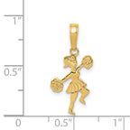 14K Gold Cheerleader with Pom-Poms Pendant, Polished & Solid Cast