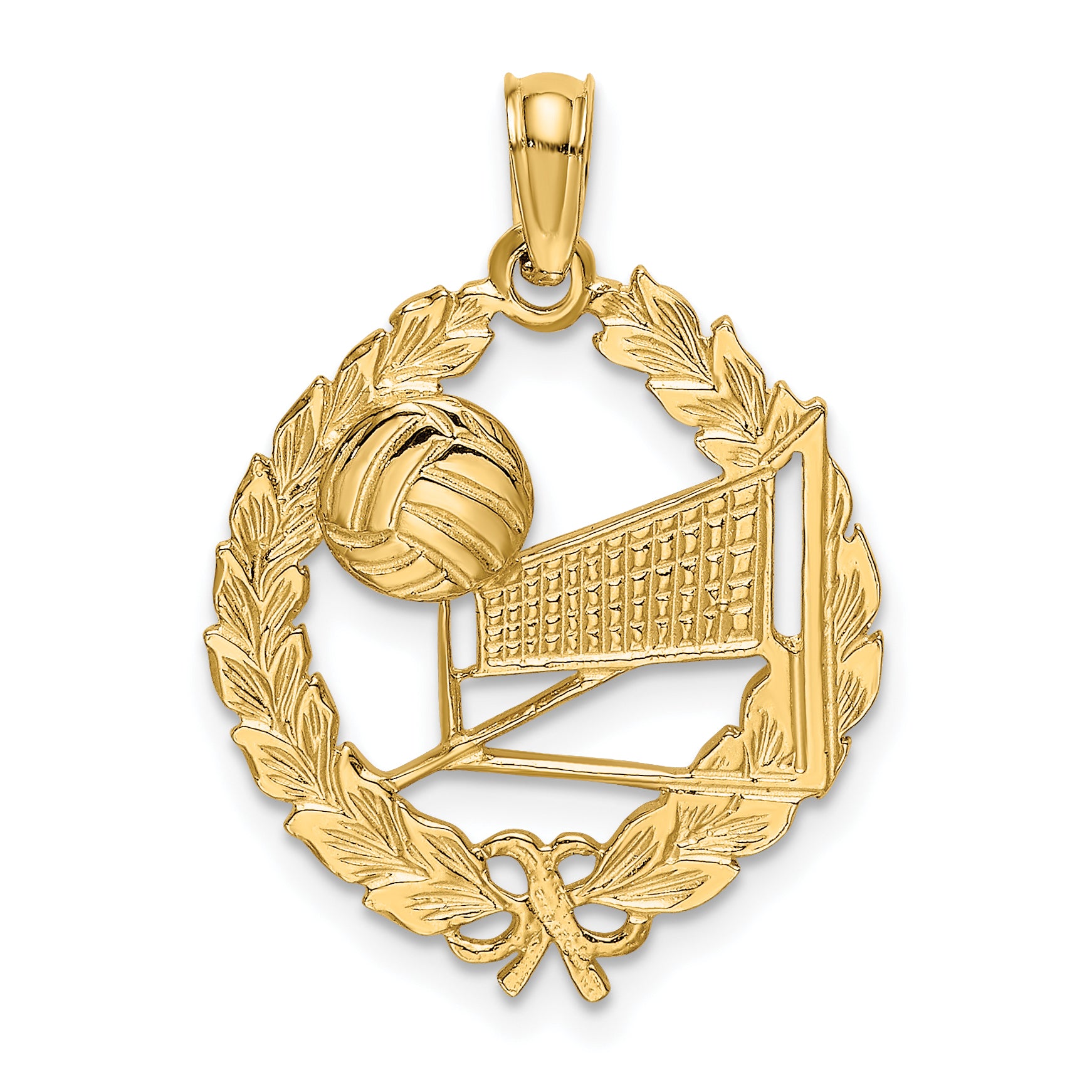 14k Volleyball Story in Leaf Circle Charm Main image