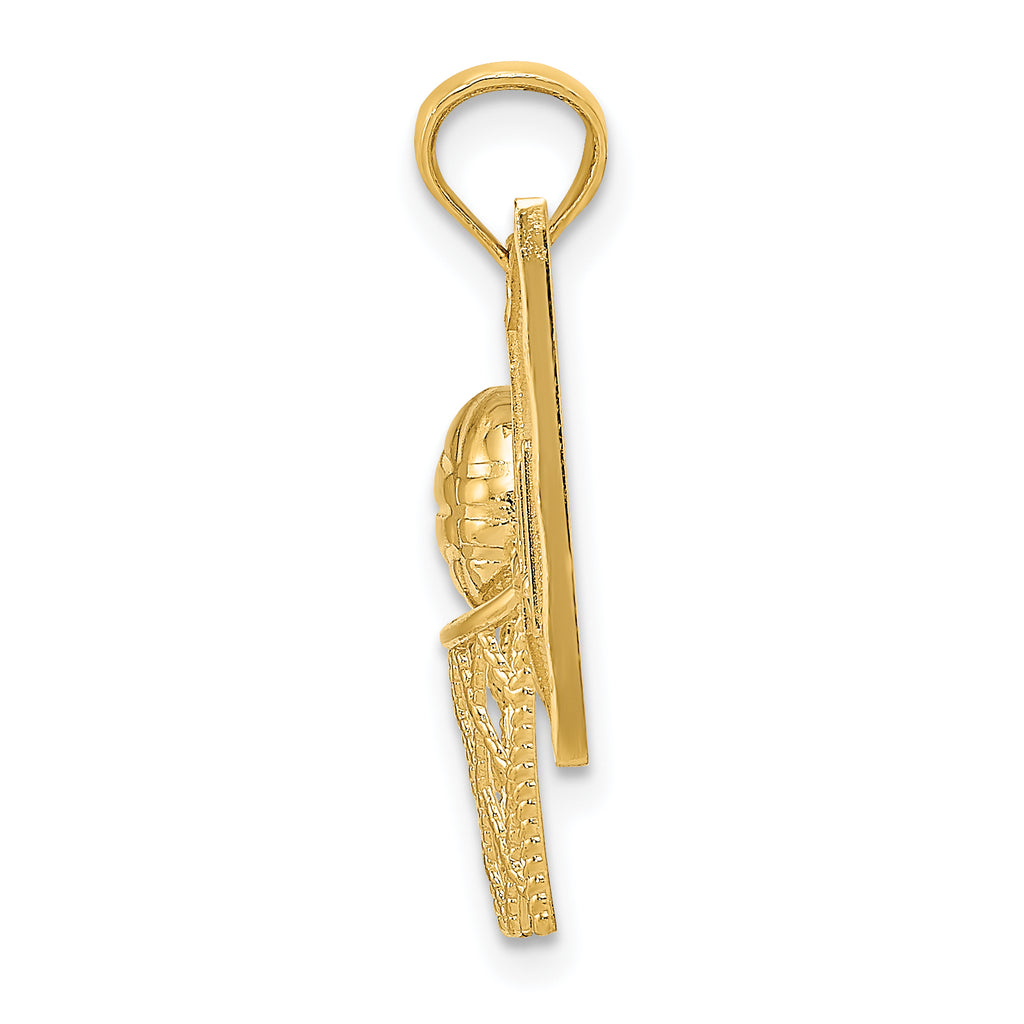 14K Gold Basketball Pendant with Polished Textured Finish, Solid Design