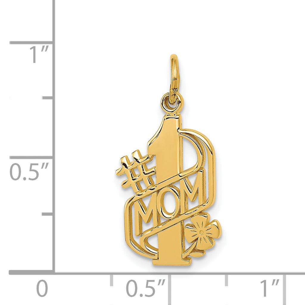 14K Gold #1 MOM Charm with Polished Finish, Solid, Gift-Ready