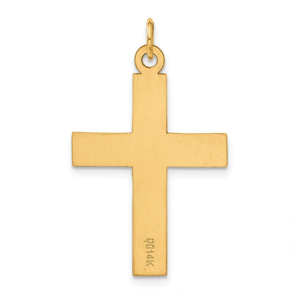 14K Gold Polished Cross Charm Pendant with Flat Back Design