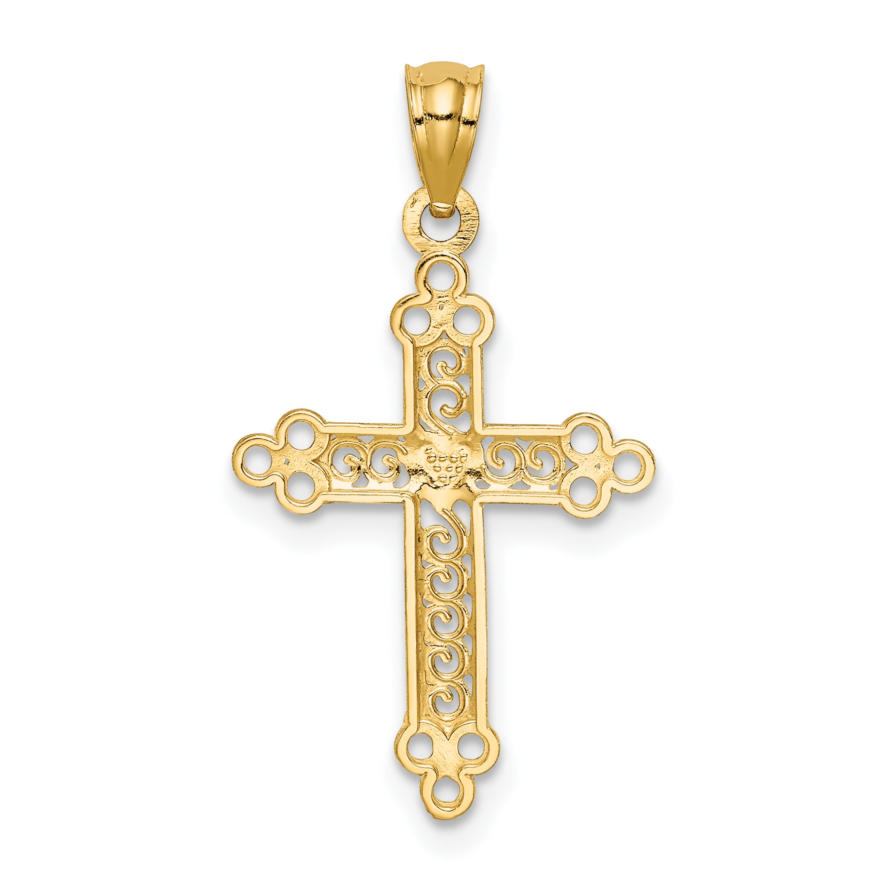 14K Gold Budded Cross Pendant with Rhodium Accent  Polished Finish