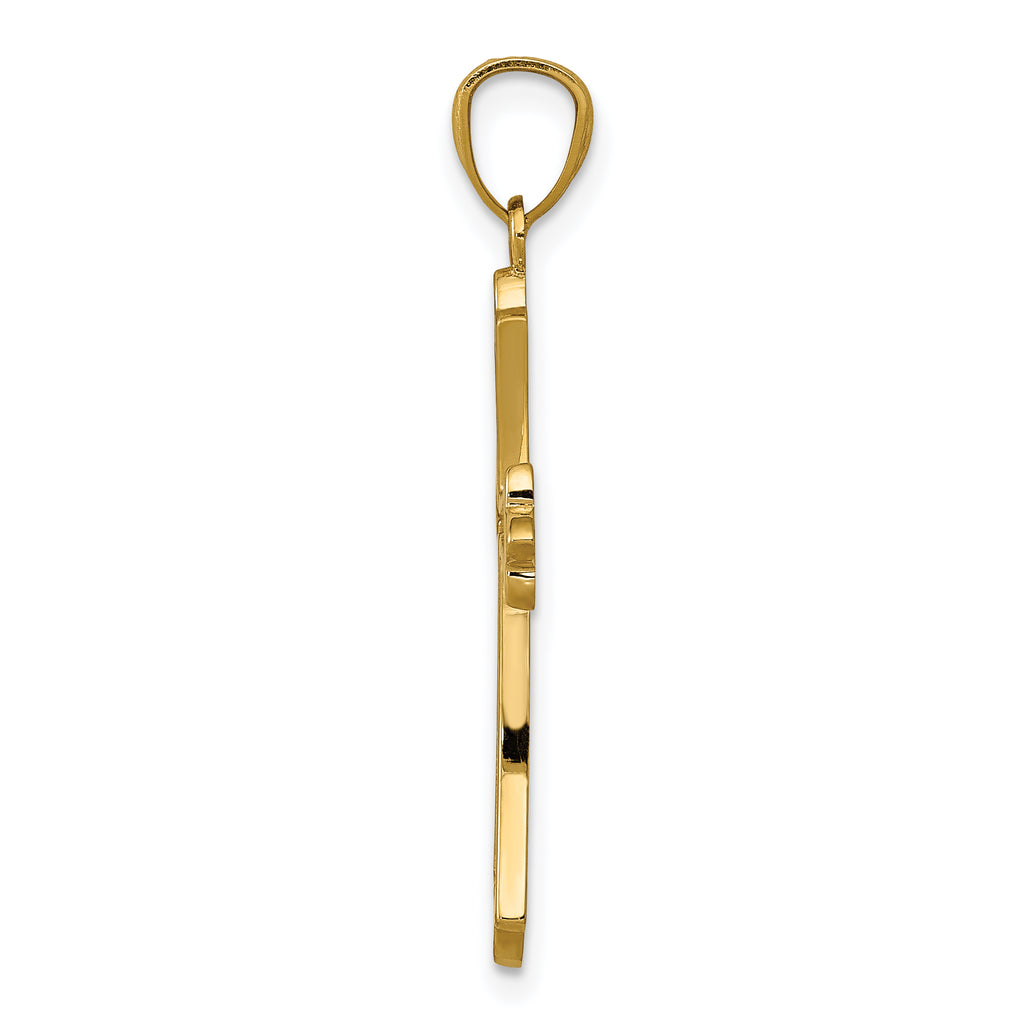 14K Yellow Gold Solid Budded Cross Pendant  Elegant Casted Design