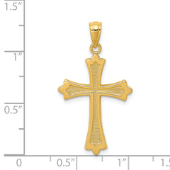 14K Yellow Gold Solid Budded Cross Pendant  Elegant Casted Design
