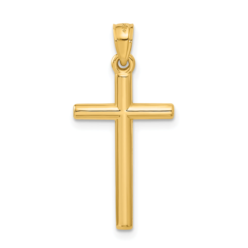 14K Gold Polished Hollow Cross Pendant for Elegant Everyday Wear