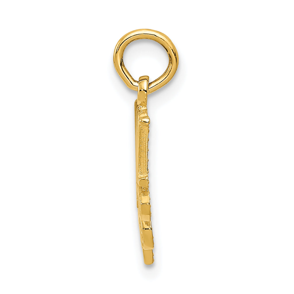 14K Gold MOM Charm with Polished Finish and Textured Design