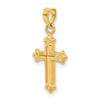 14K Gold Polished Fleur de Lis Hollow Cross Charm Elegant and Timeless