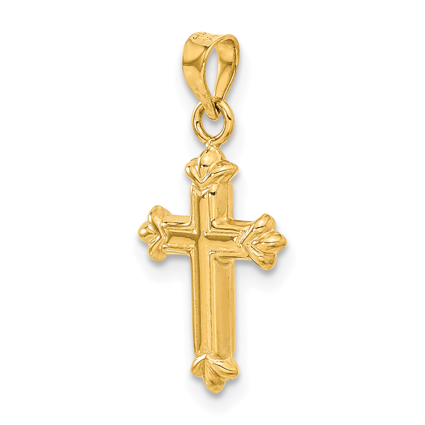 14K Gold Polished Fleur de Lis Hollow Cross Charm Elegant and Timeless