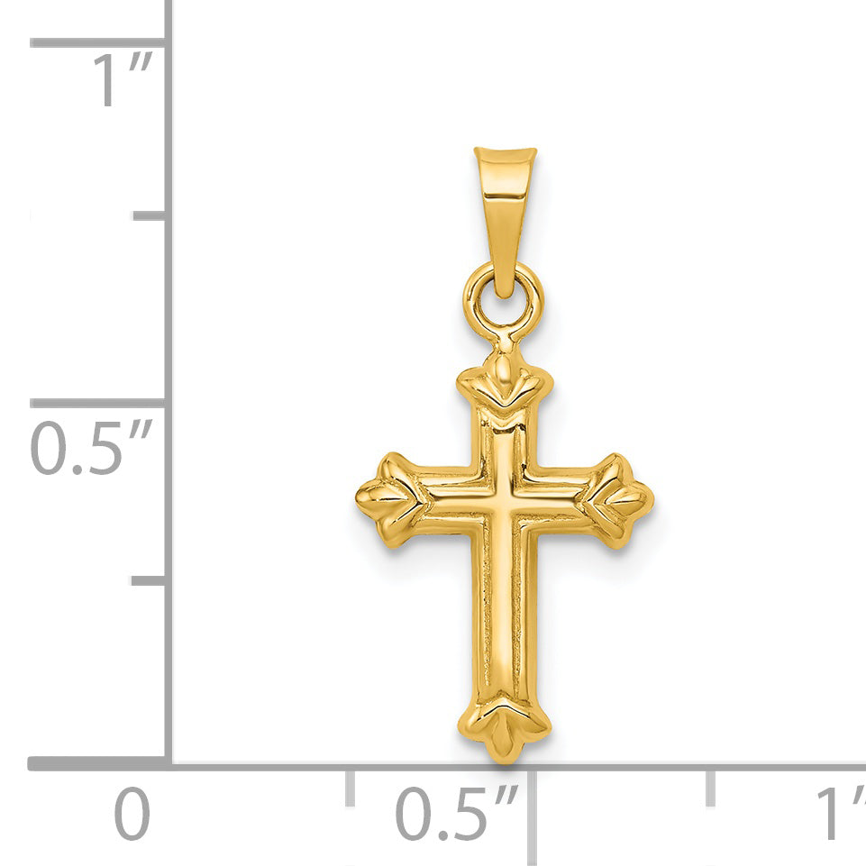 14K Gold Polished Fleur de Lis Hollow Cross Charm Elegant and Timeless