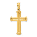 14K Gold Hollow Cross Pendant with Polished 3D Design